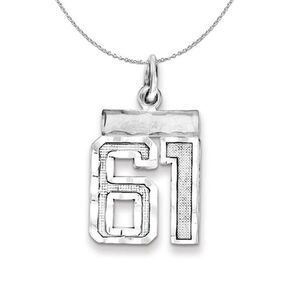 Silver, Varsity Collection, Small D/C Number 61 Necklace - 24 In